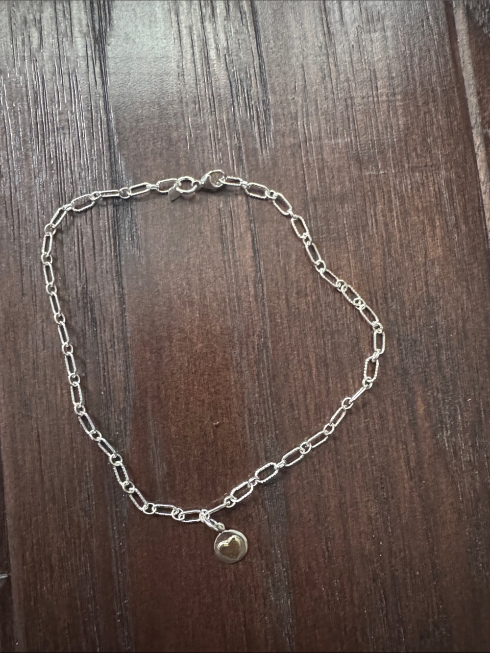 NWOT Sterling Silver Heart Charm Link Anklet - Adjustable